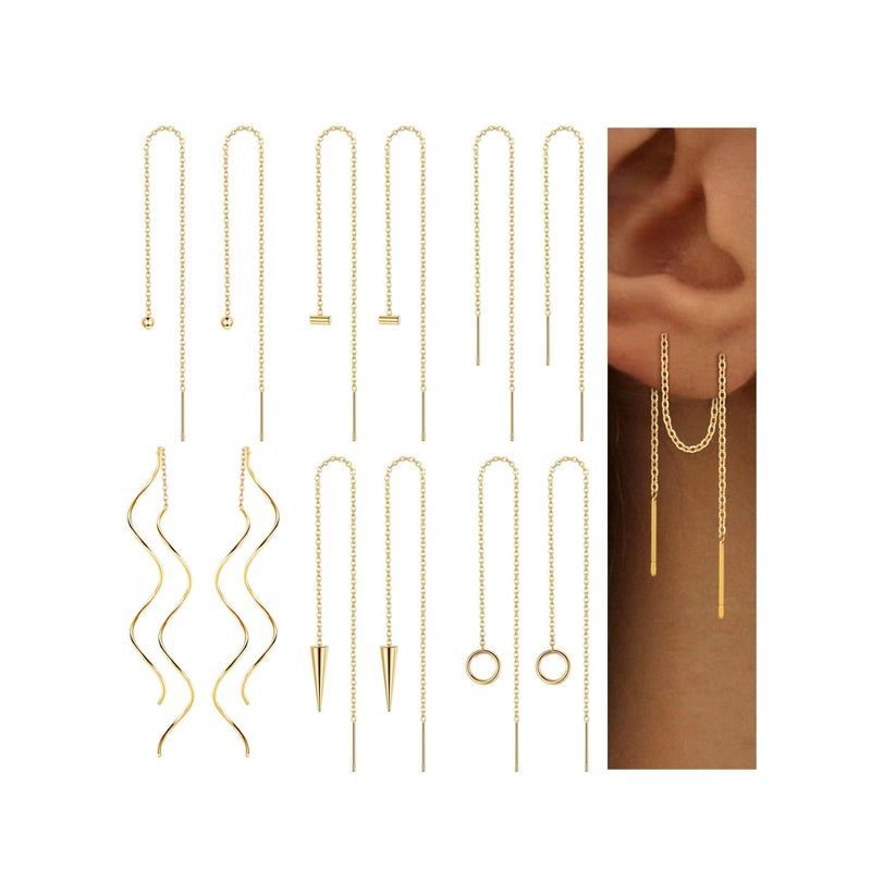 ORAZIO 6 Pairs Stainless Steel Chain Tassel Earrings for Women Lightweight Wave Threader Ball Dangle Drop Minimalist Chain Earrings Set - Image 1